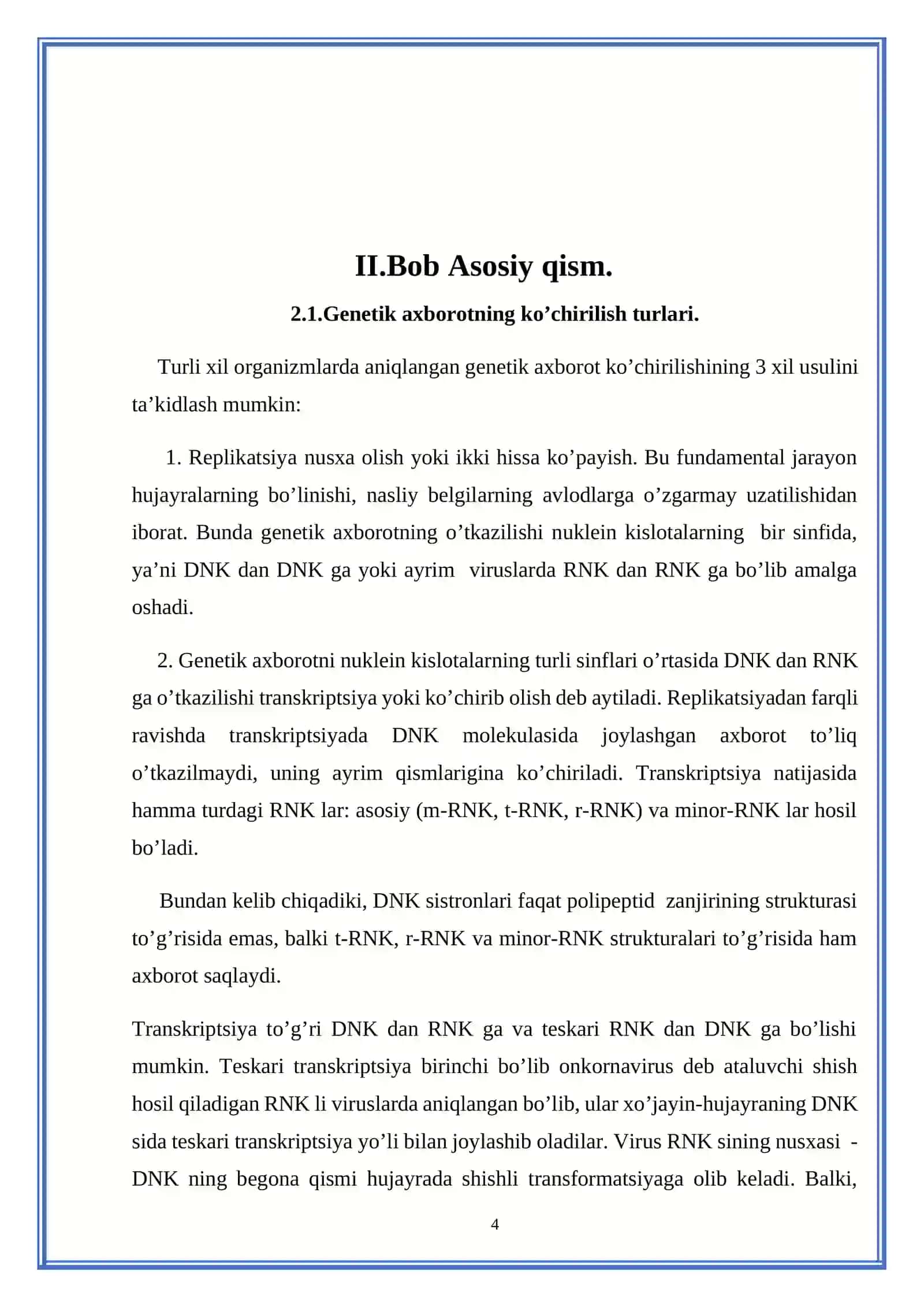 Genetik axborot uzatilishini kuzatish 4