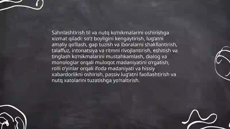 Sahnalashtirish faoliyatining asosiy maqsadi 4