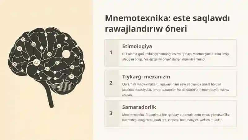 "Este-saqlaw diagnostika qılıw metodları. Mnemotexnika yadtı rawajlandırıw sisteması" 4