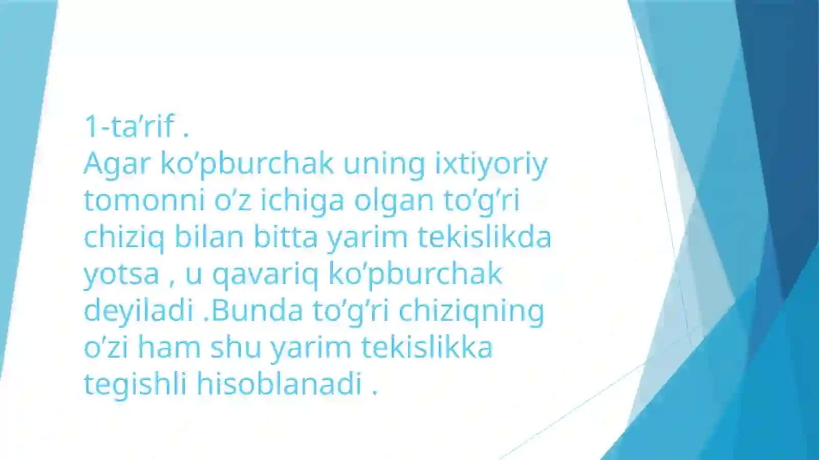 Ko’pburchak ichki va tashqi burchaklarning xossasi 4