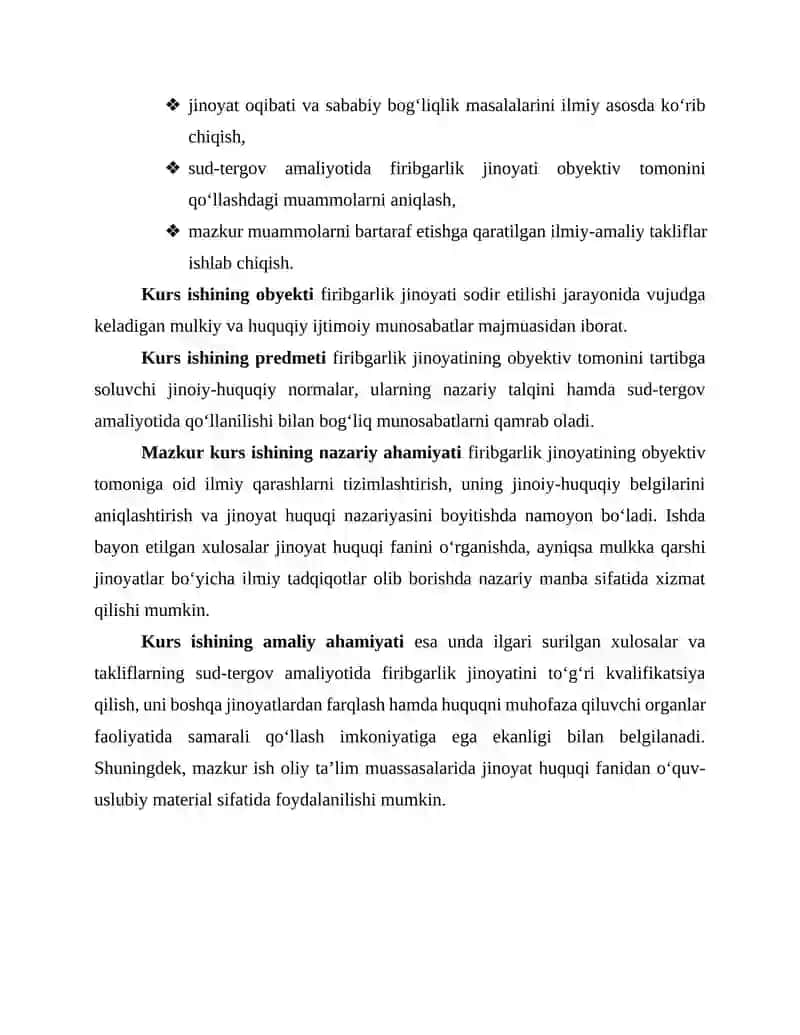 FIRIBGARLIK JINOYATINING OBYEKTIV TOMONINING JINOIY-HUQUQIY XUSUSIYATLARI 4