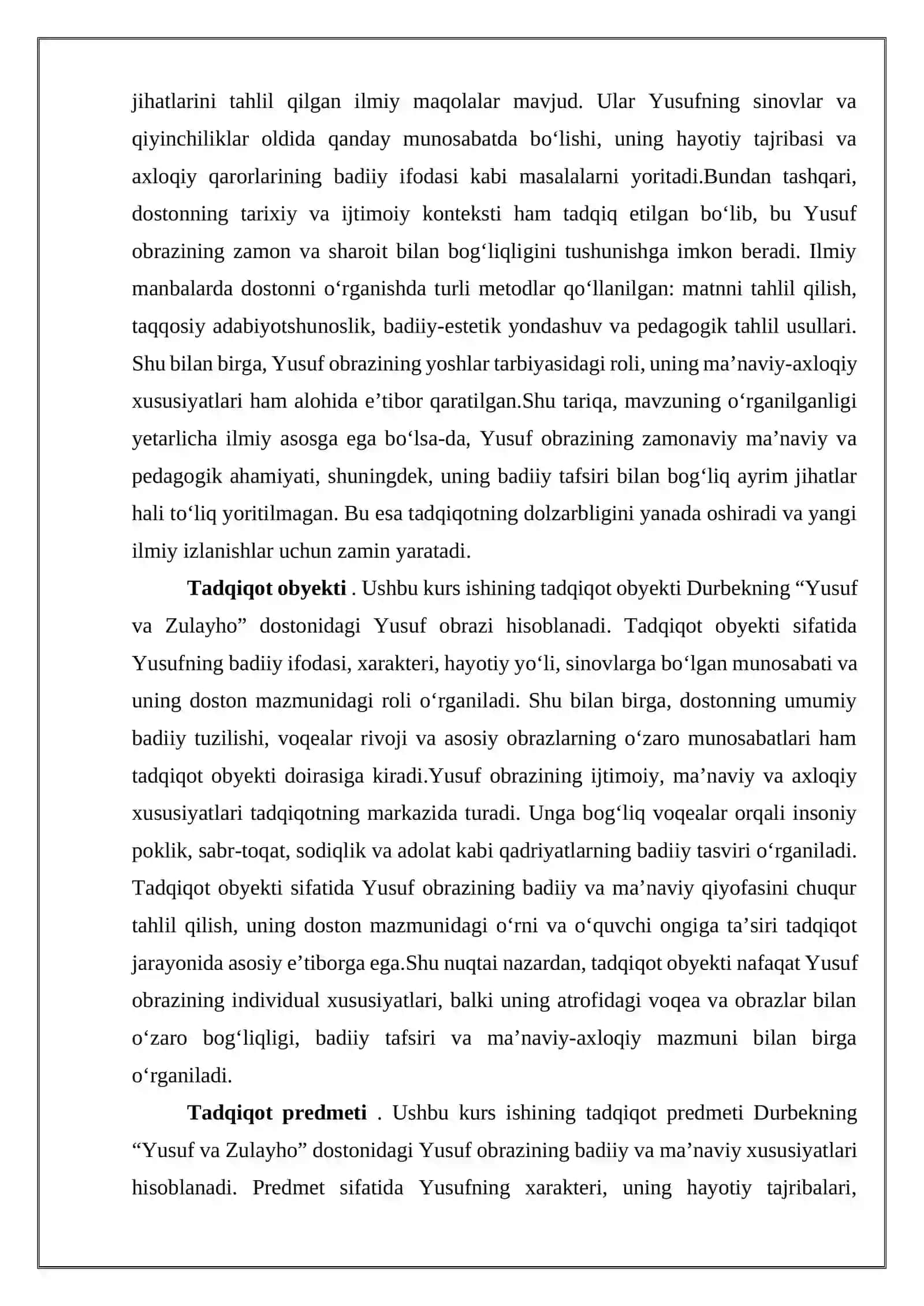 Durbekning “Yusuf va Zulayho” dostonida Yusuf obrazi 4