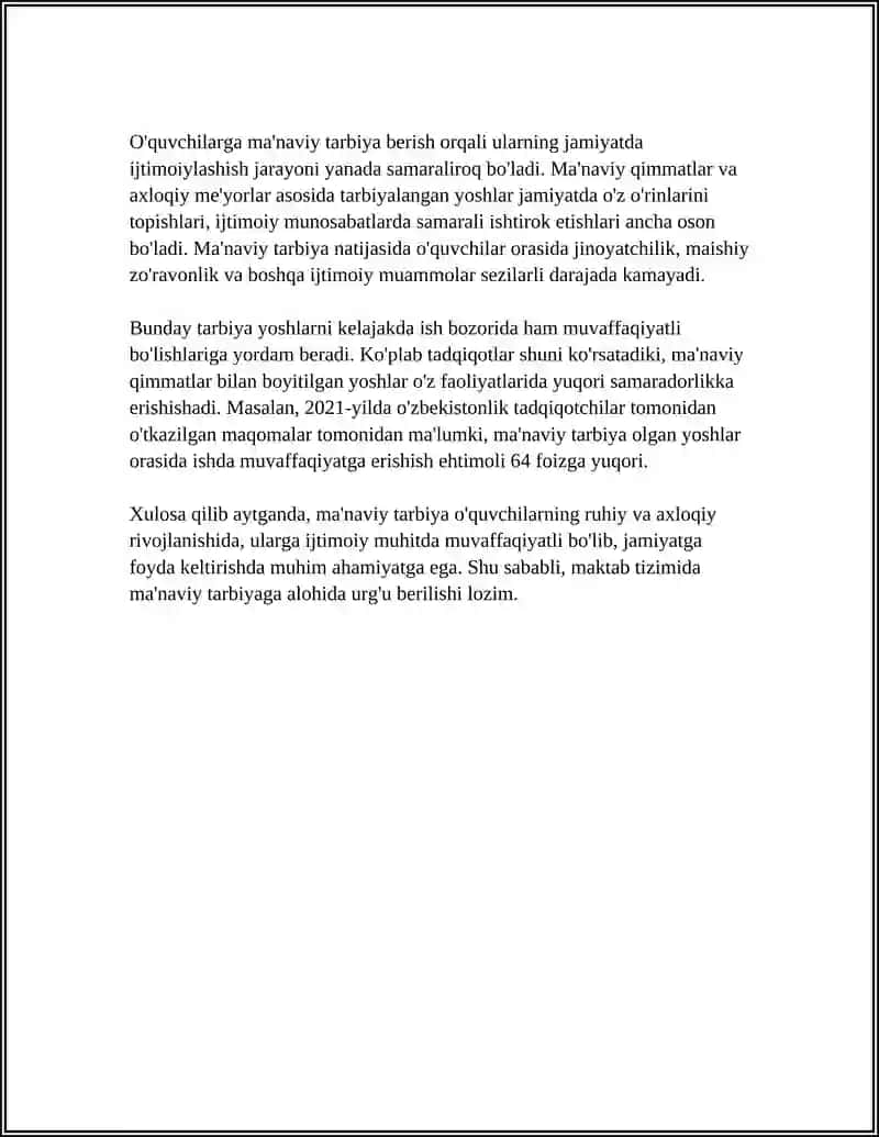 O'QUVCHILAR BARKAMOLLIGINI TARBIYALASHDA MA'NAVIY-MA'RIFIY YO'NALISHDAGI TADBIRLAR AHAMIYATI 4