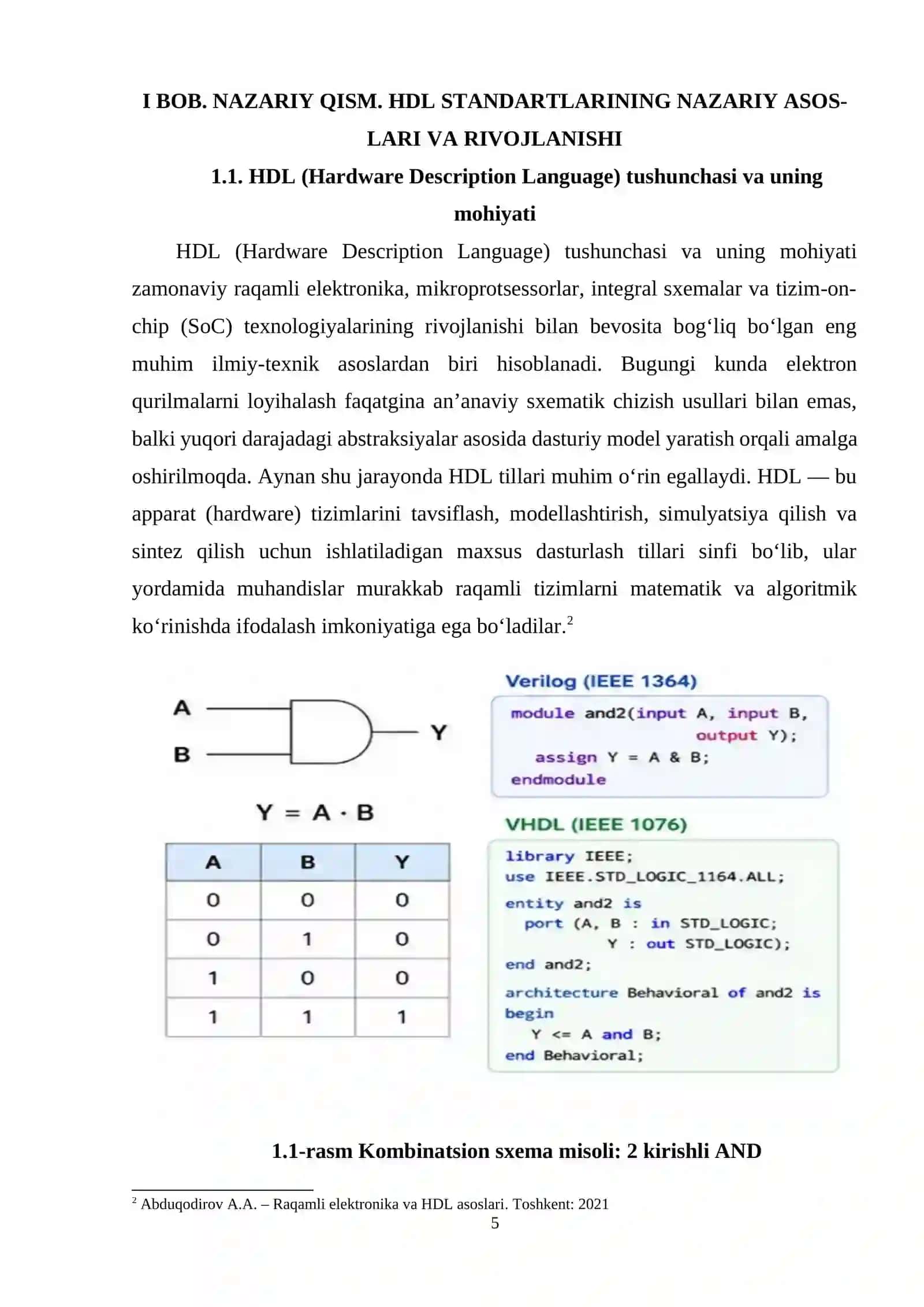SODDA SXEMALARNI LOYIHALASH UCHUN YAGONА HDL STANDART (MASALAN IEEE 1364/ VERILOG, IEEE 1076/VHDL)NI QO‘LLASH 4