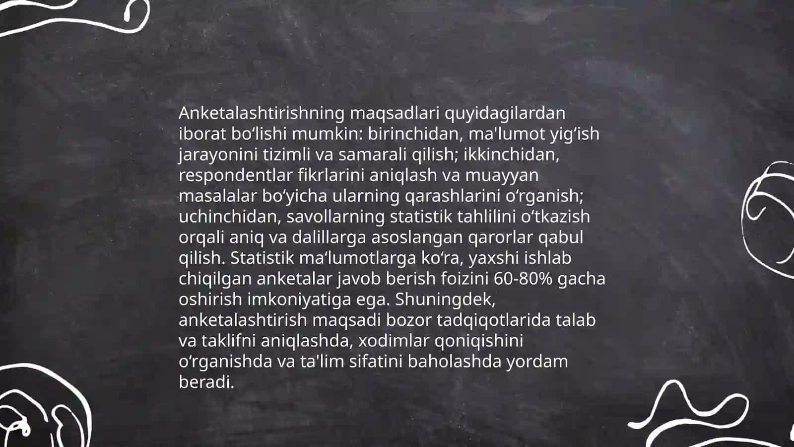 Anketalashtirish:turlari va metod va unga qo'yiladigan asosiy talablar 4