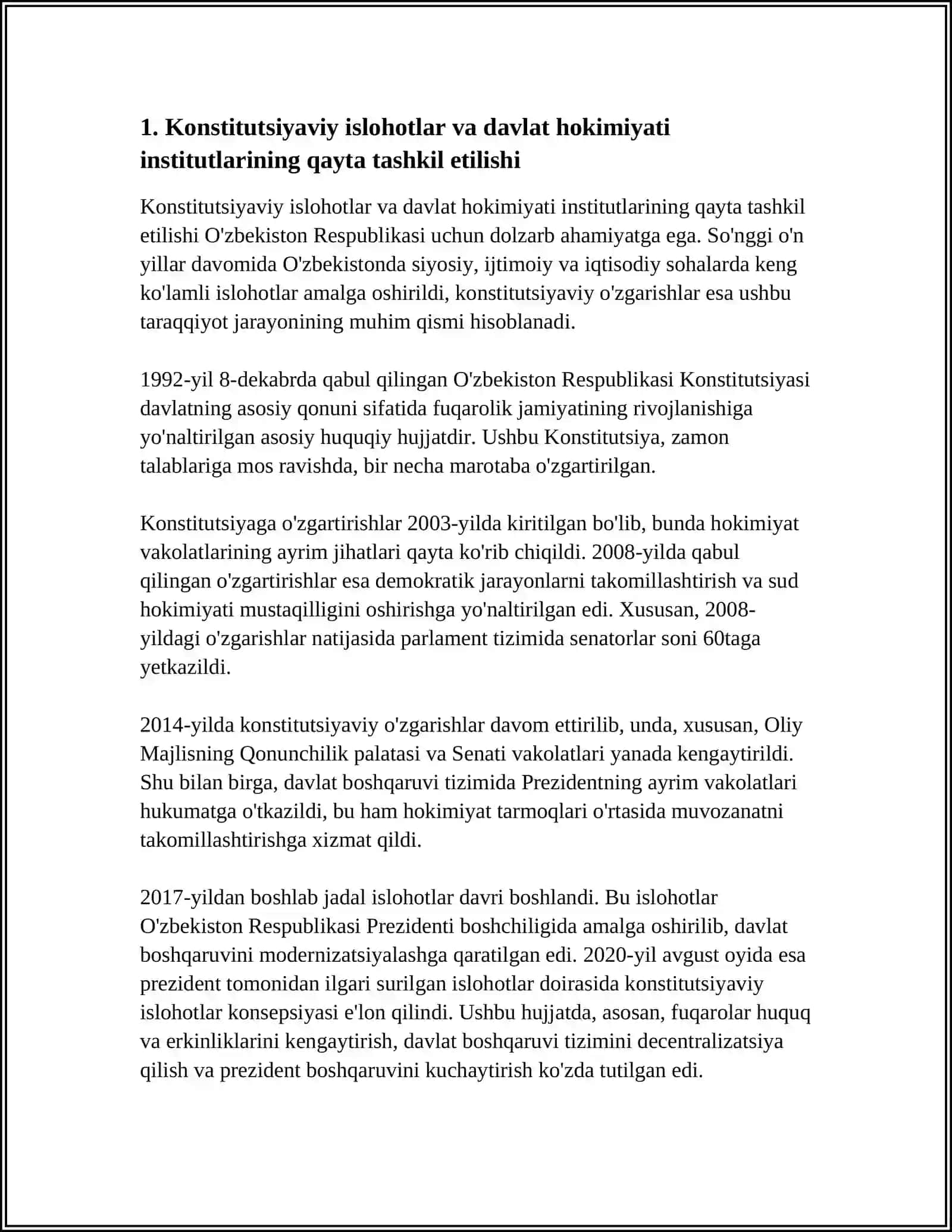 MUSTAQILLIK YILLARIDA DAVLAT BOSHQARUVI TIZIMIDA AMALGA OSHIRILGAN ISLOHOTLAR 4