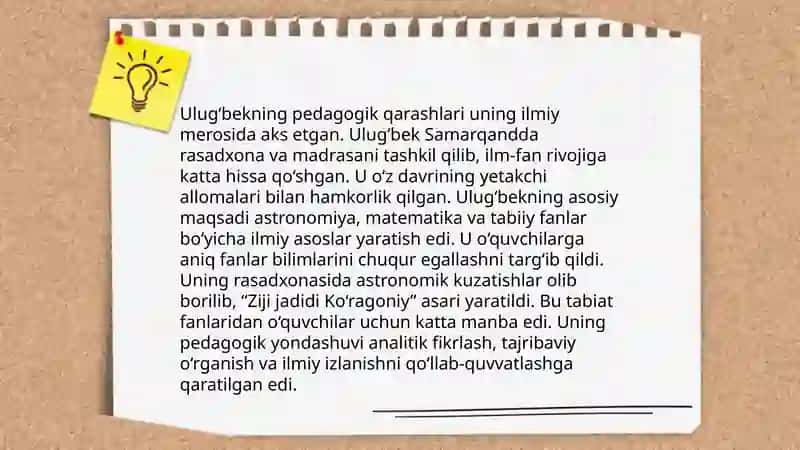 Ulug‘bekning pedagogik g‘oyalari va marifatparvalik faoliyati 4