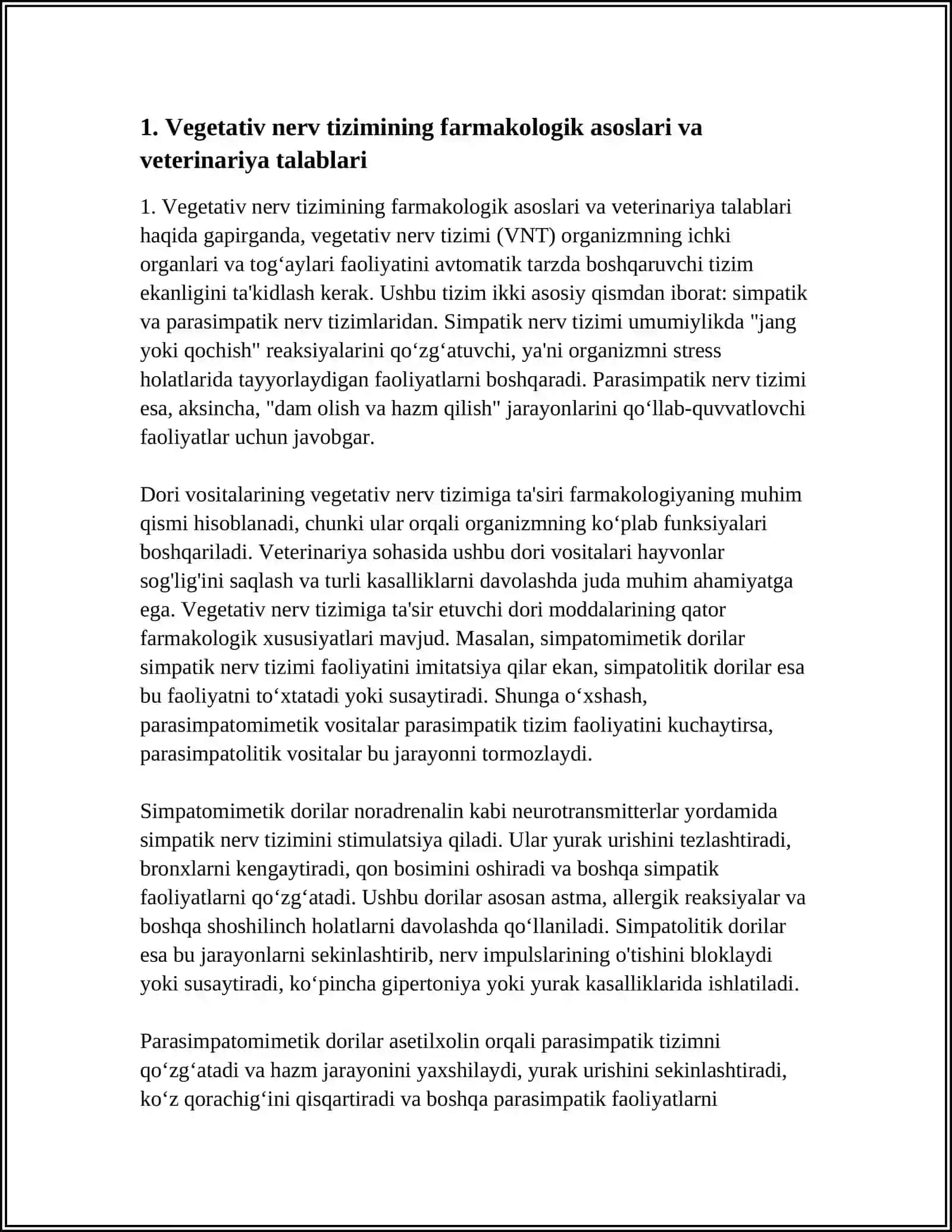 VEGETATIV NERV TIZIMIGA TA‘SIR ETUVCHI DORI MODDALARI FARMOKOLOGIYASI 4
