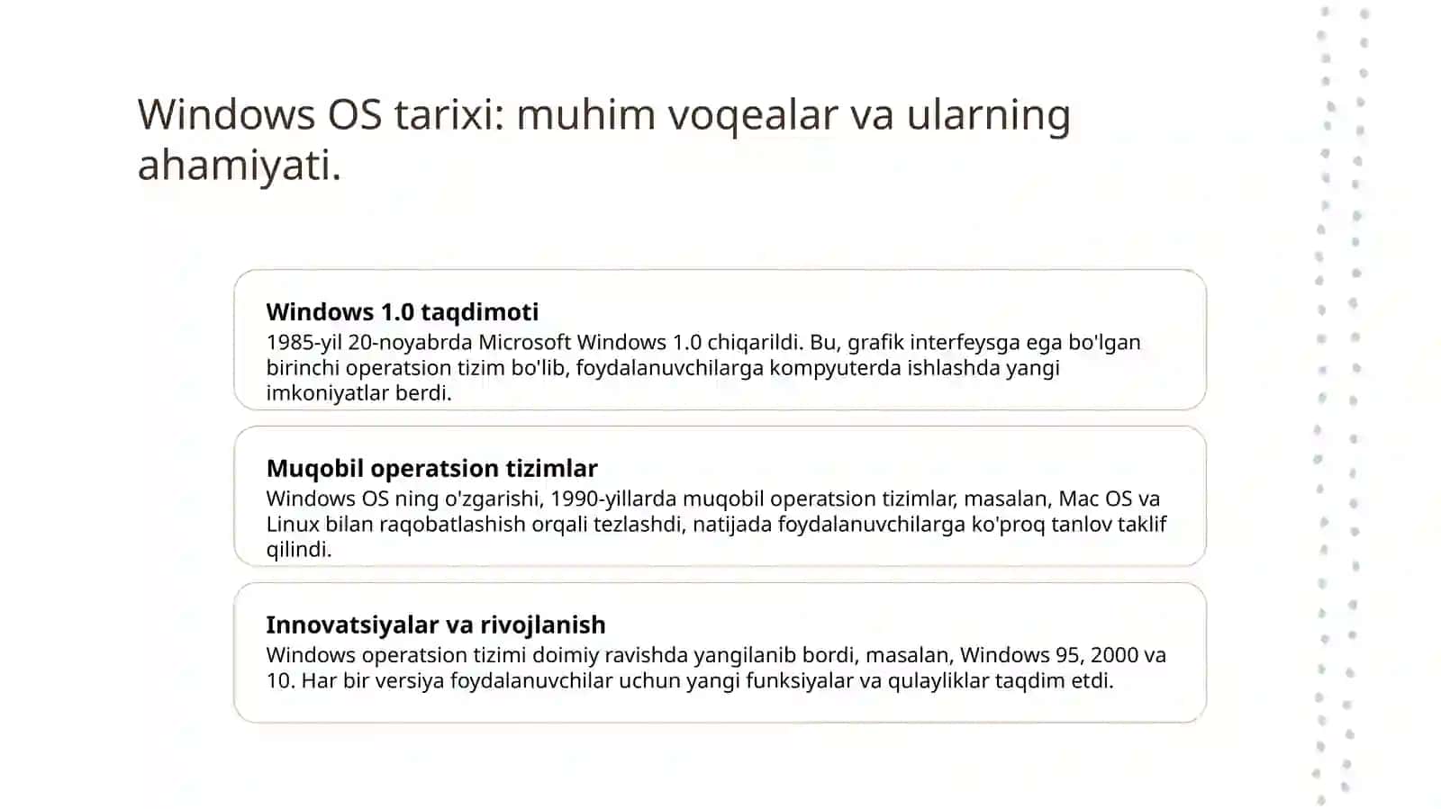 Windows operatsion tizimi tarixi Va unda ishlash asoslari 4