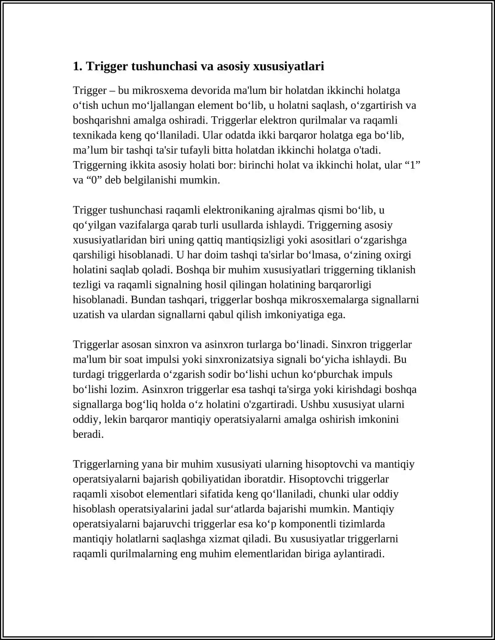 MIKROSXEMADAGI TRIGGER TURLARI, RUSUMLANISHI, TEXNIK KO‘RSATGICHLARI VA TADBIQI 4