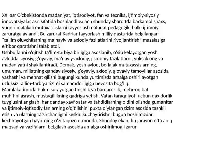 O'zbekistonning eng yangi tarixi fanlari 4