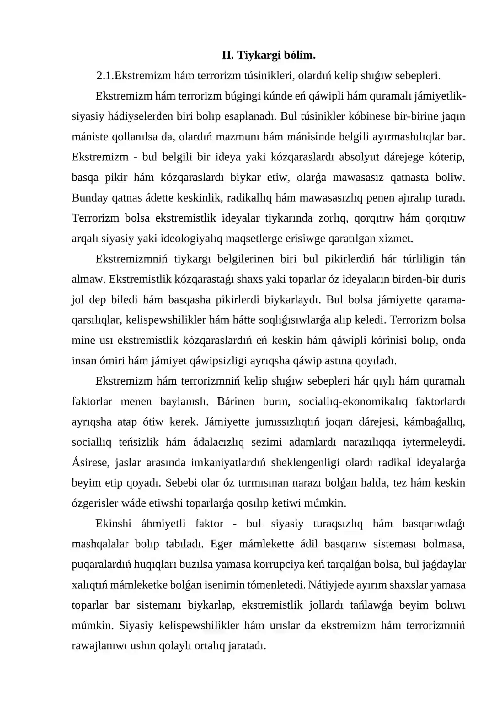 Ekstremizm hàm terorizmge qarsi guresiwdiñ ruxiy-aģartiwshiliq tiykarlari kursin ùyreniwdiñ àhimiyeti 4