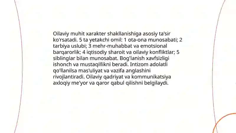 Xarakter shakllanishiga ta'sir etuvchi omillar 4