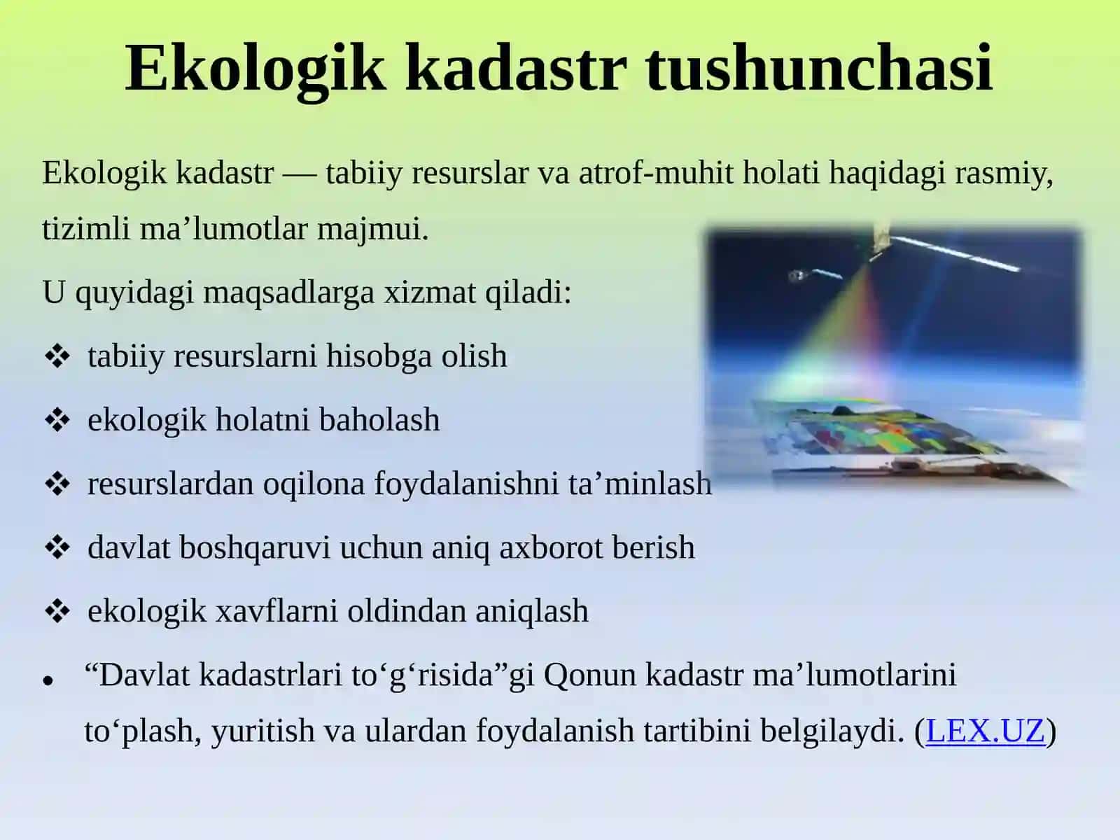 EKOLOGIK KADASTR, NAZORAT VA EKSPERTIZA 4