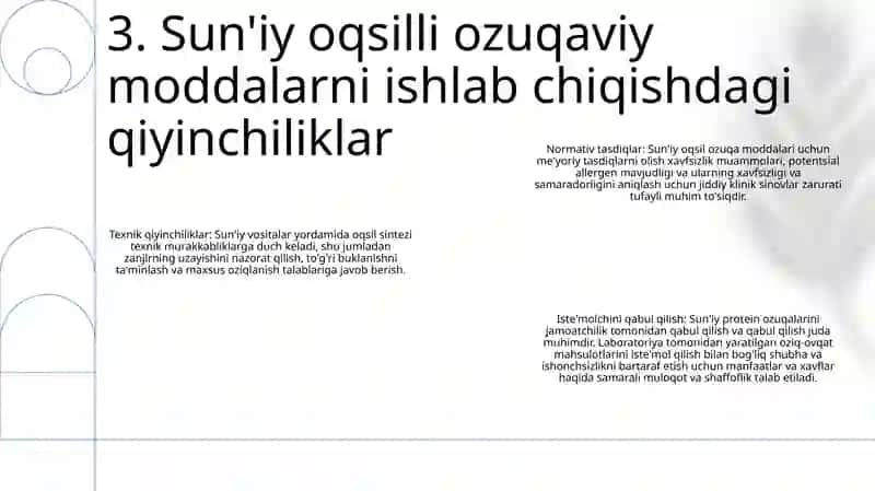 Sunʼiy Oqsil Ozuqa Moddalarning Ishlab Chiqarilishi Va Kelgusidagi Imkoniyatlar 4
