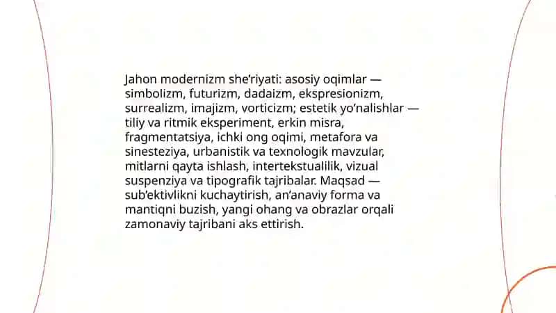 Oʻzbek va jahon modernism sheriyati 4