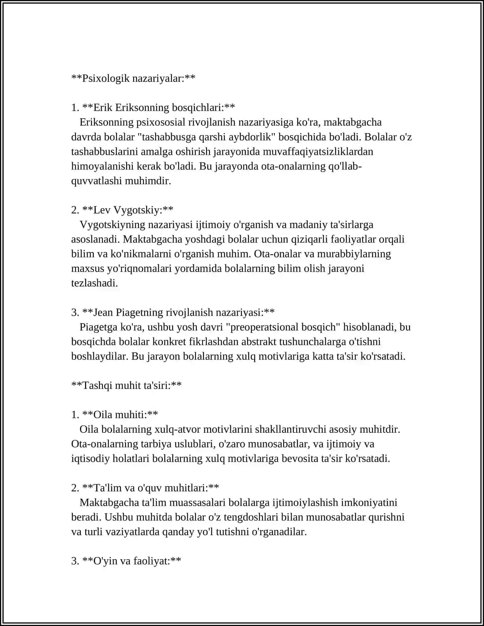 MAKTABGACHA YOSHDAGI BOLADA XULQ MOTIVLARINING RIVOJLANISHI VA OʻZIGA BAHO BERISHI SHAKLLARI 4