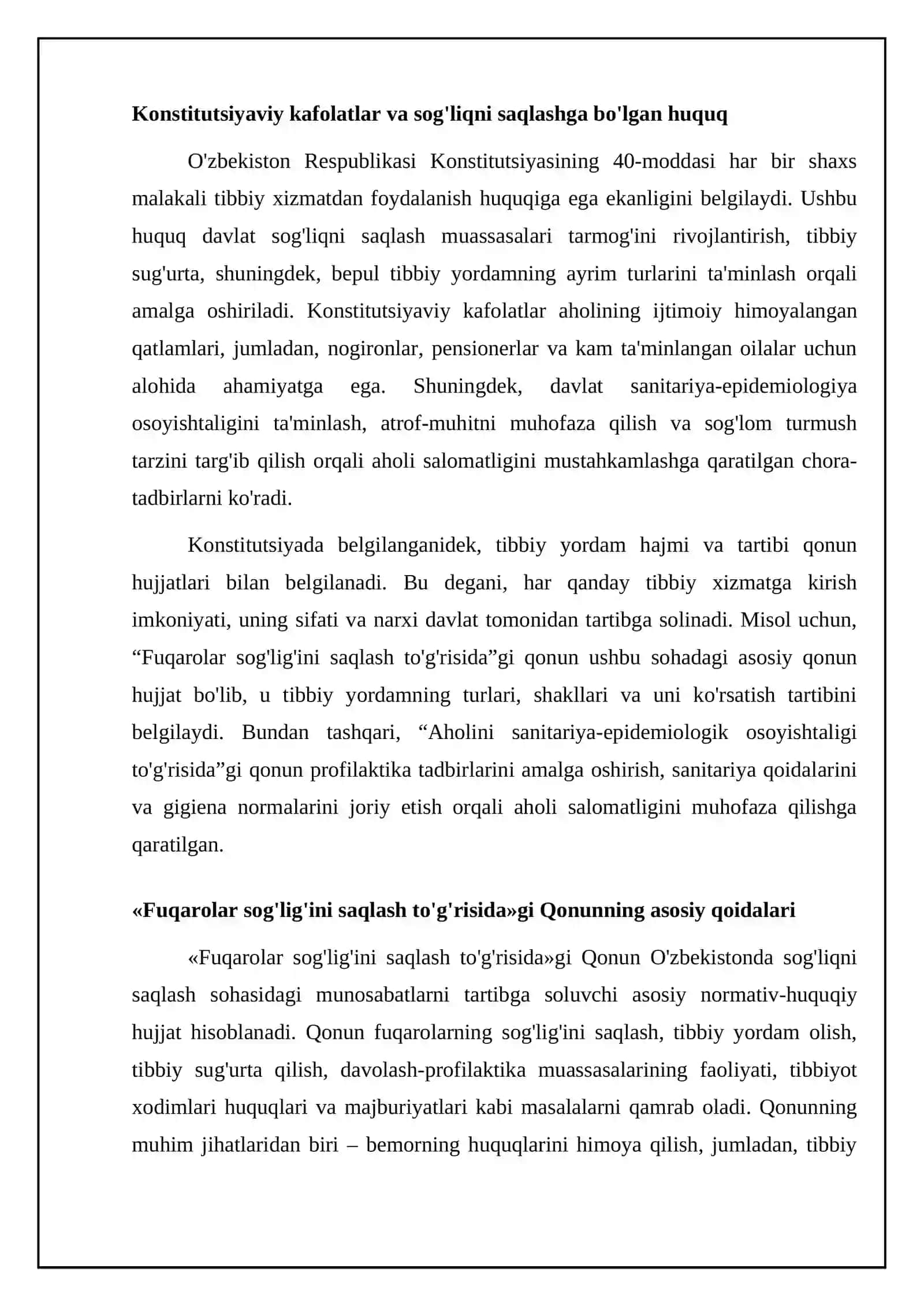 O'zbekiston Respublikasi sog'liqni saqlash tizimining konstitutsiyaviy asoslari va fuqarolarning tibbiy yordam olish huquqlari 4