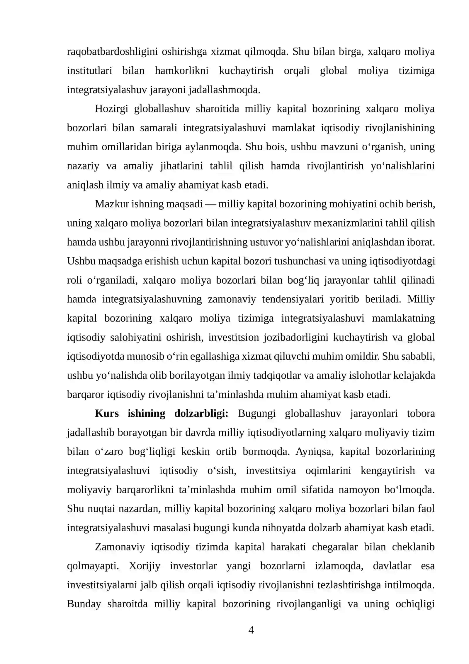 Milliy capital bozorining xalqaro moliya bozorlari bilan faol integratsiyalashuv yo’nalishlari 4