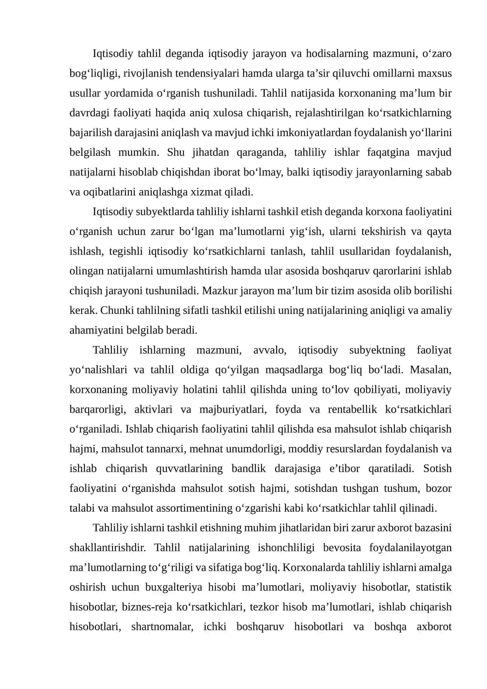 IQTISODIY SUBYEKTLARDA TAHLILIY ISHLARNI TASHKIL QILISH BOSQICHLARI MAVZUSI YUZASIDAN TAJRIBA-SINOV ISHLARINI AMALGA OSHIRISH 4