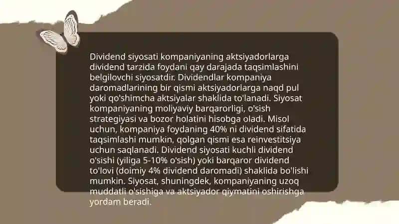 Dividend bilan bog'liq qarorlar 4