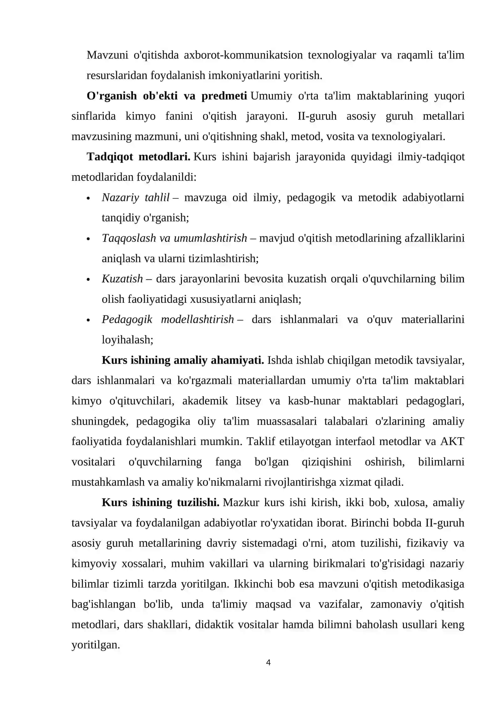 II-GURUH ASOSIY GURUH METALLARINING NAZARIY ASOSLARI VA ULARNI O'QITISH METODIKASI 4