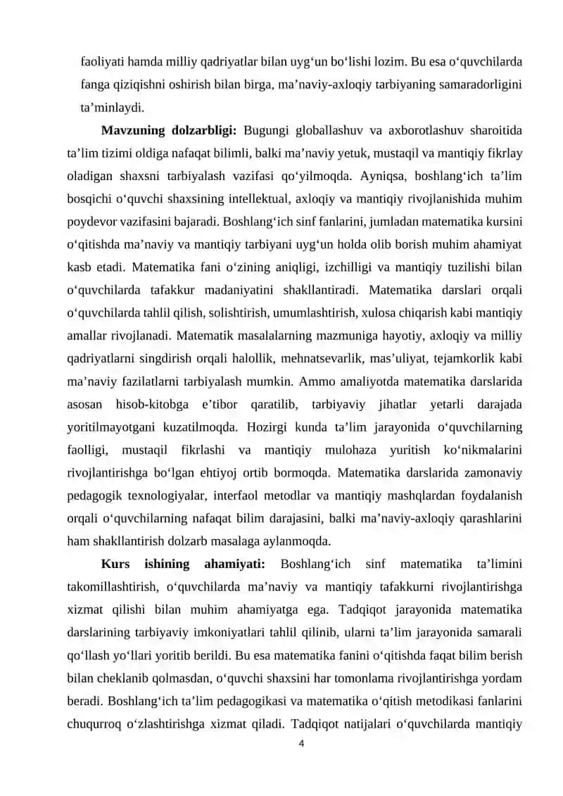 Boshlangʼich sinf matematika kursini oʻqitishda maʼnaviy, mantiqiy tarbiya berish 4