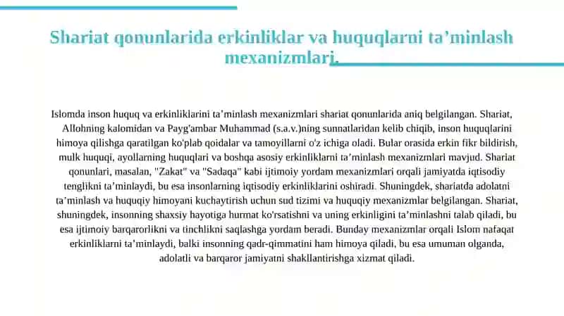 Islomda inson huquq va erkinliklarini ta’minlanishining o’ziga xos jihatlari 4