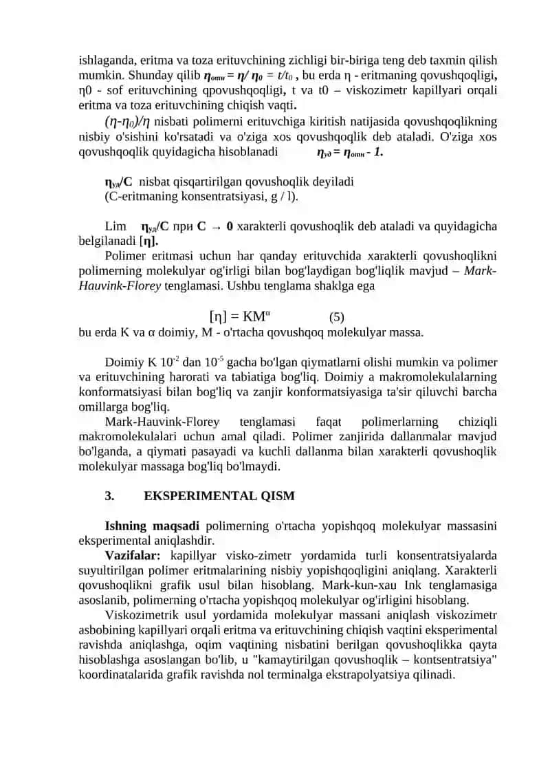 POLIMERLARNI VISKOZIMETR USULIDA URGANISH. 4