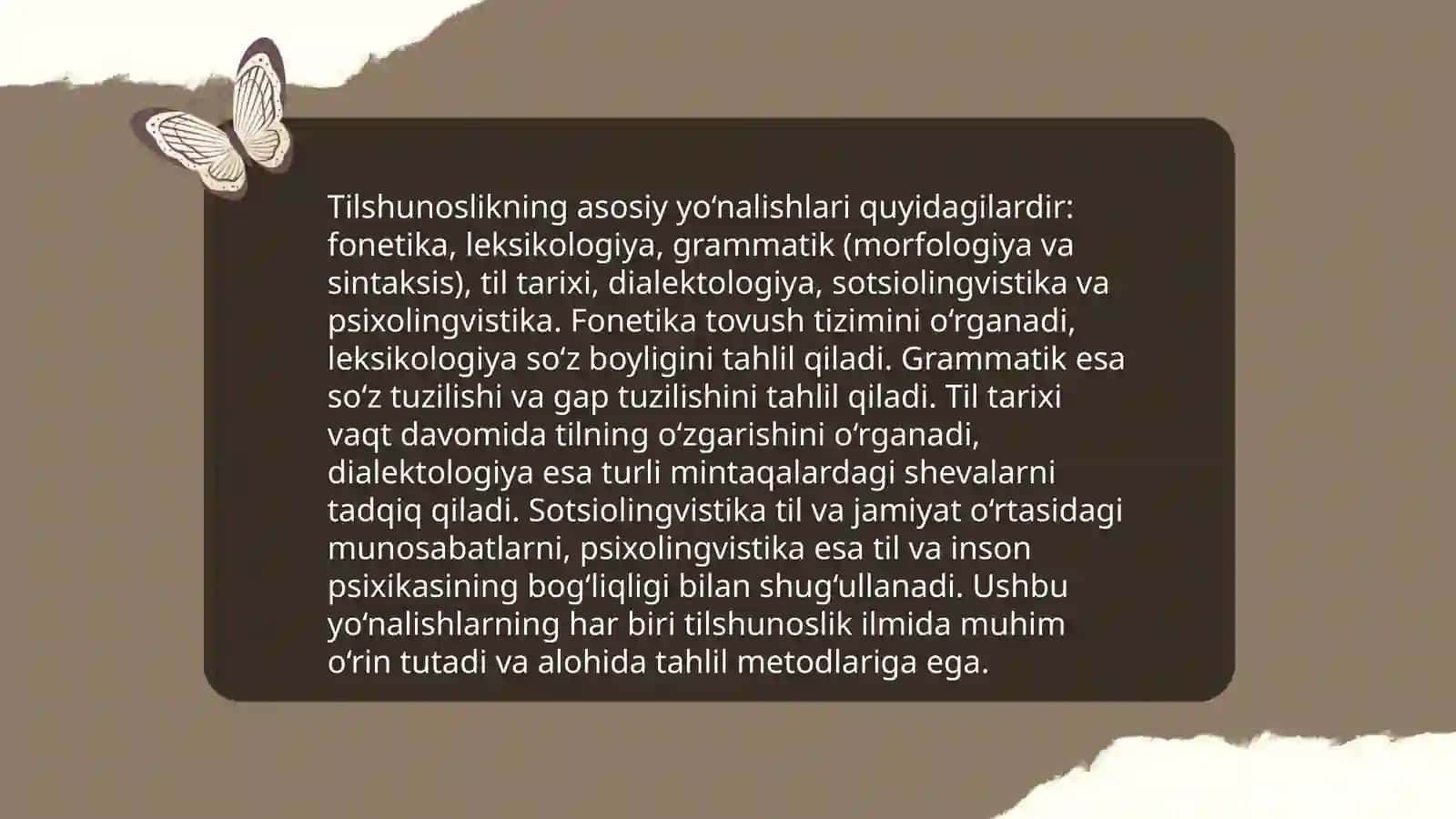 Tilshunoslikning nazariy masalalari.Lingivistika va uning turlari 4
