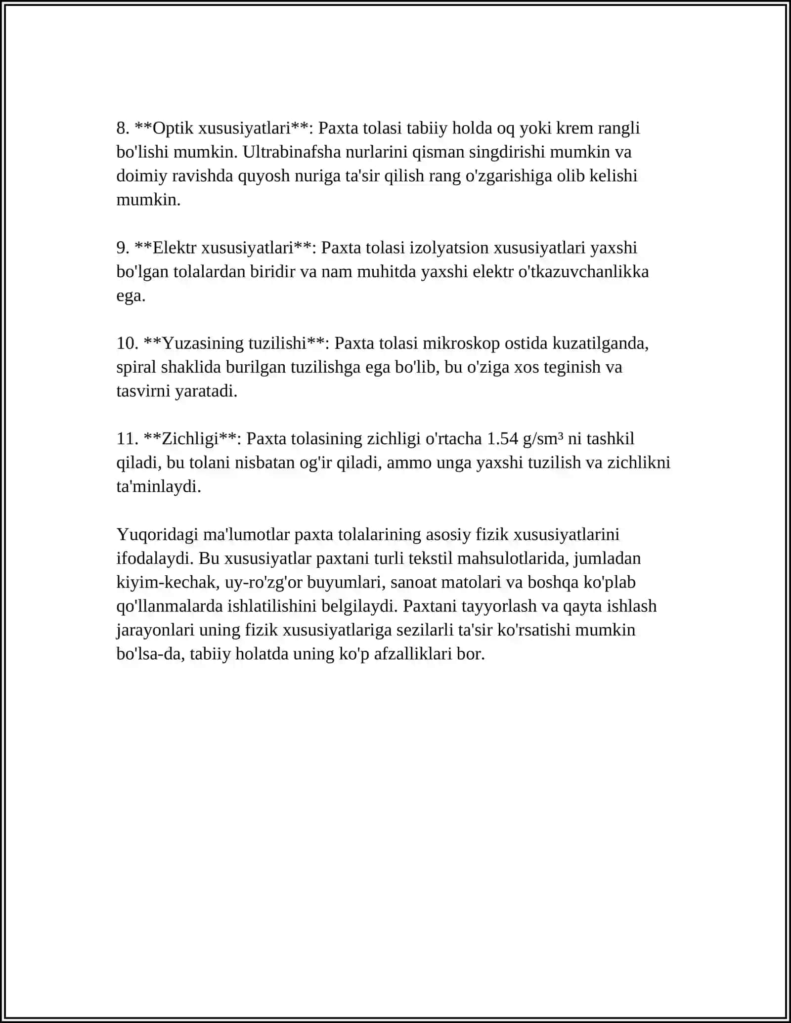 PAXTA TOLASINUNG SIFAT KO'RSATKICHLARINI ZAMONAVIY HVI TIZIMIDA O'RGANISH 4