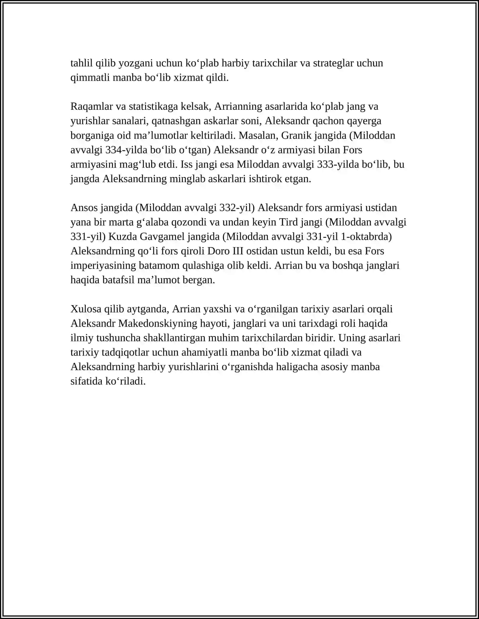 MUSTAQIL ISH Mavzu: YOZMA MANBALAR. ARRIAN, KVINT KURSIY RUF HIKOYALARI 4
