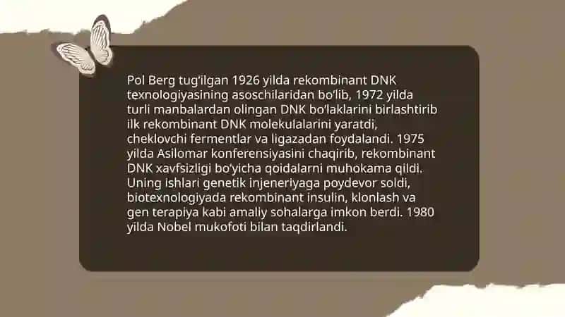 Nobel mukofoti sovrindorlari va ularning biotexnologiyaga qo'shgan hissasi 4