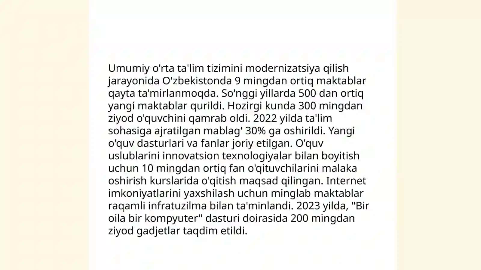 O'zbekiston Respubliksida ta'lim sohasida amalga oshirilgan islohatlar 4