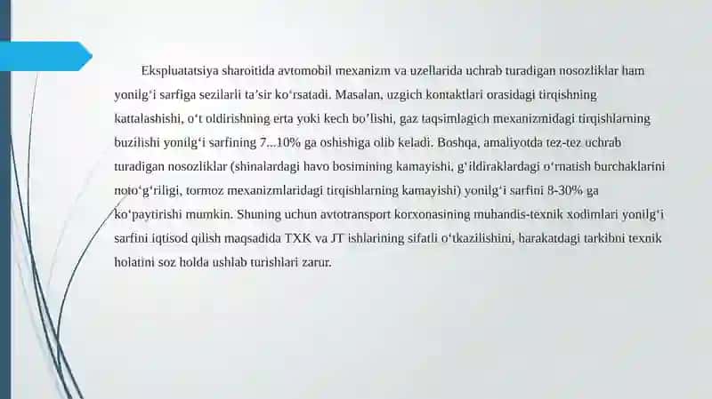 Yoqilg'i tejash va avtotransport xavfsizligini ta'minlash metodologiyasi 4