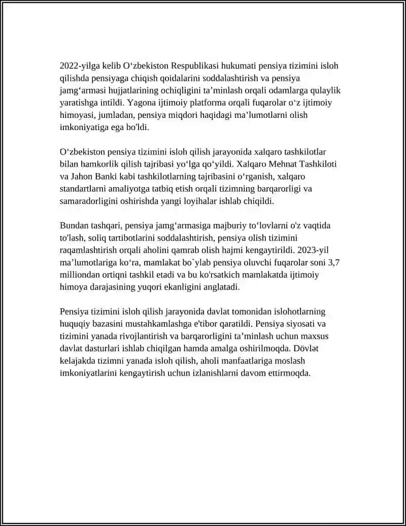 Pensiya tizimini isloh qilish va barqarorligini ta'minlash 4