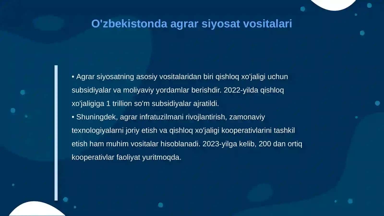 O'zbekistonda agrar siyosatning maqsadlari va vositalari IQTISODIY SIYOSAT FANI 4