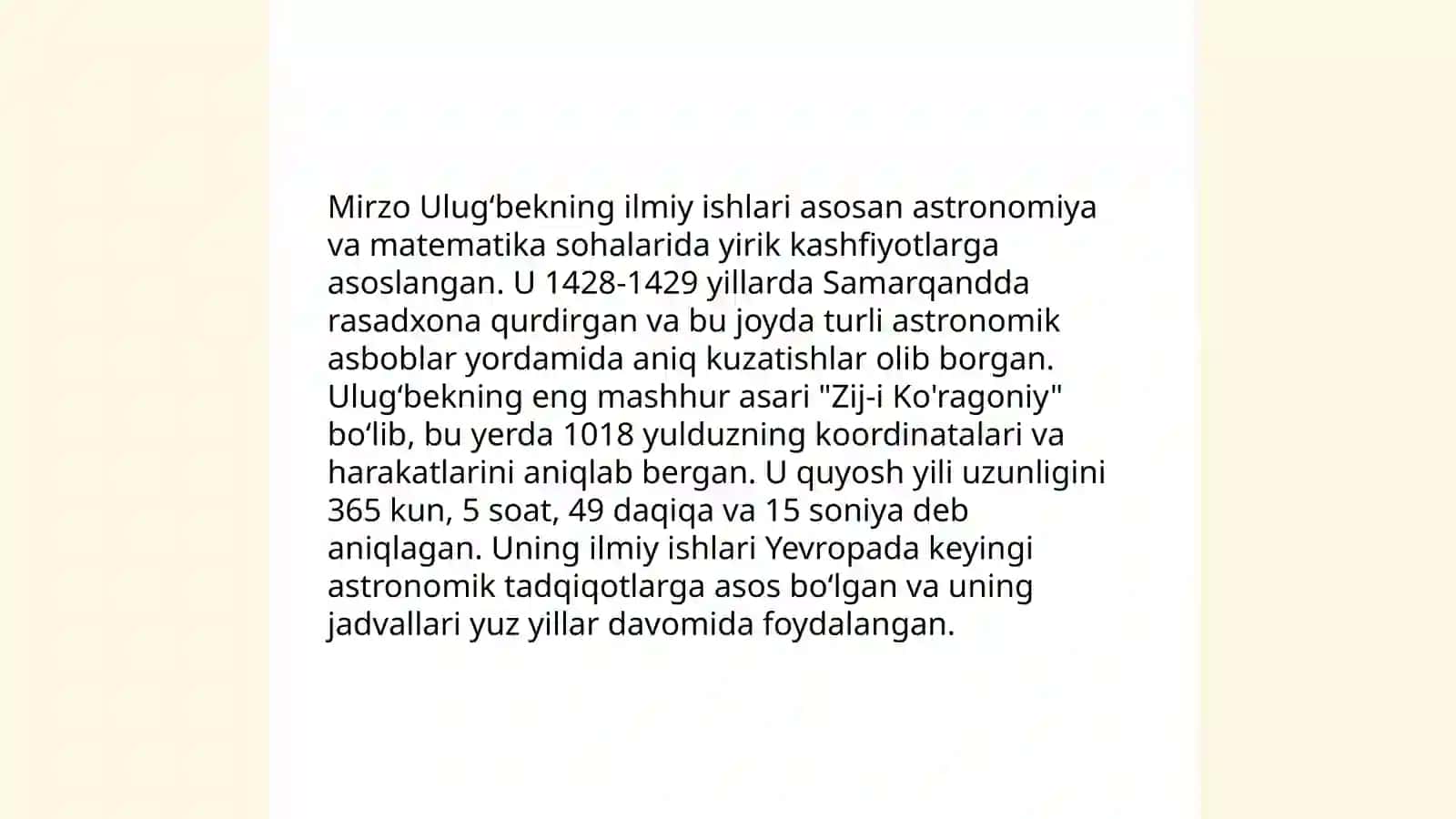 Mirzo Ulugʻbekning Astronomik Yodgorliklari 4