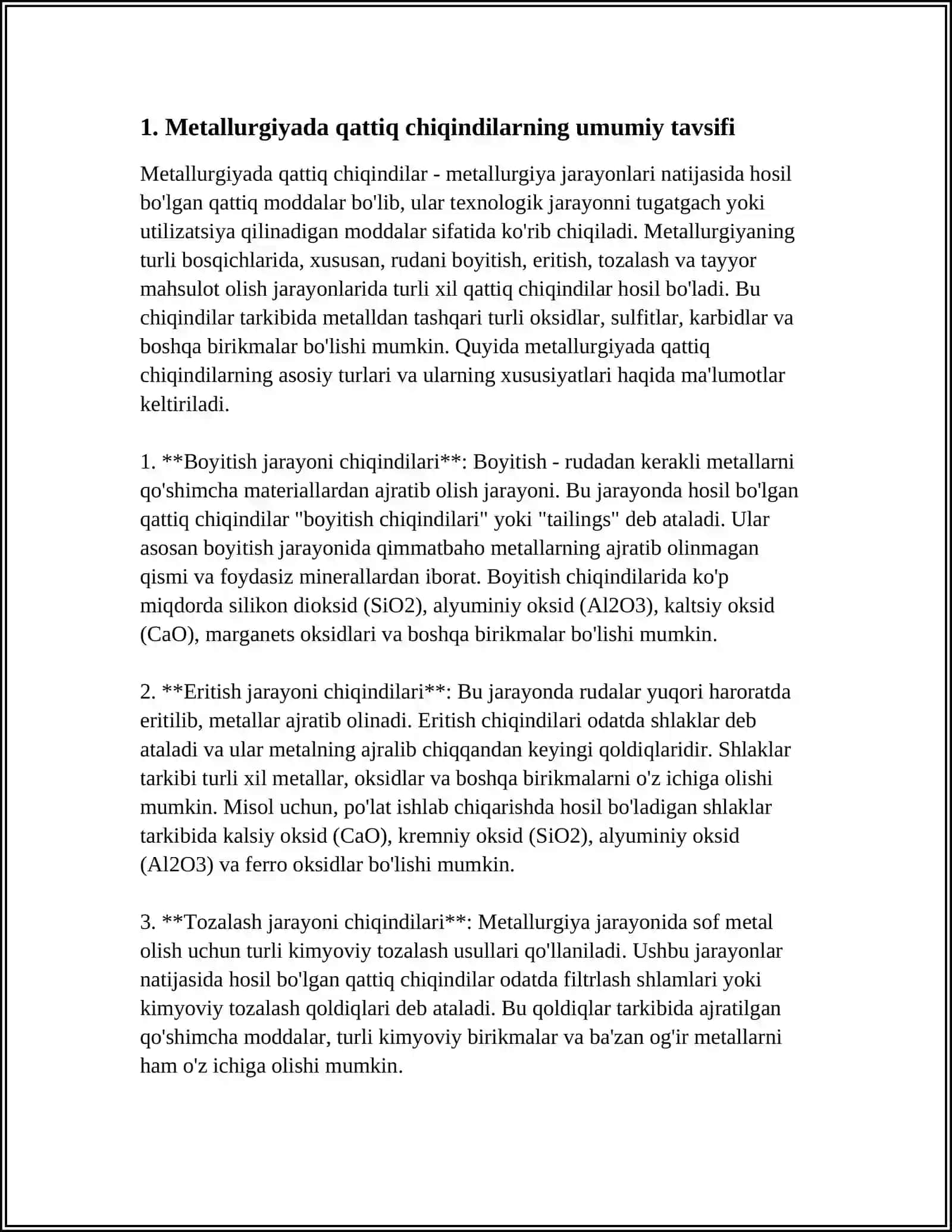 METALLURGIYANING QATTIQ CHIQINDILARIGA KLASSIFIKATSIYASI 4