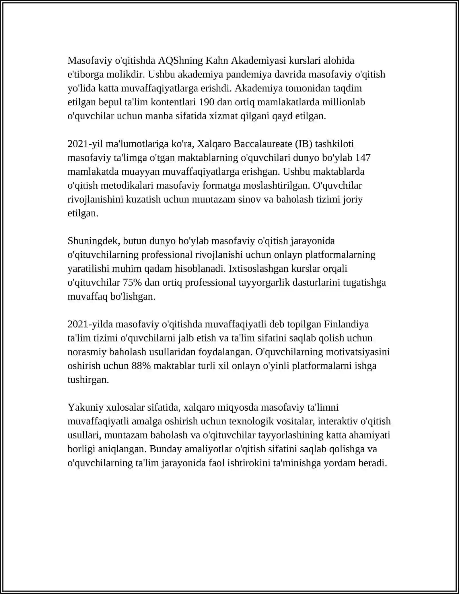 MAKTABDA MASOFADAN O‘QITISH ISHLARIDA XALQARO TAJRIBALAR 4