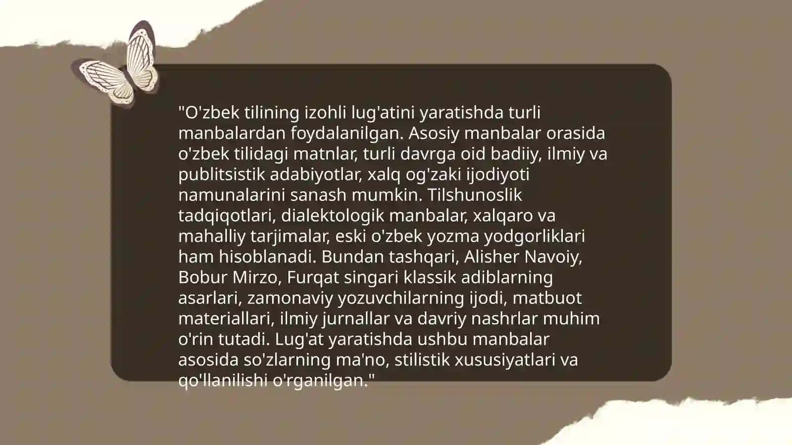 Lug'atlar ustida ishlash."O'zbek tilining izohli lug'ati" haqida tushuncha 4