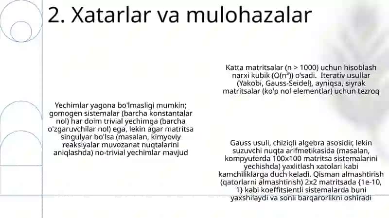 Chiziqli tenglamalar sistemasini yechishning Gauss usuli 4