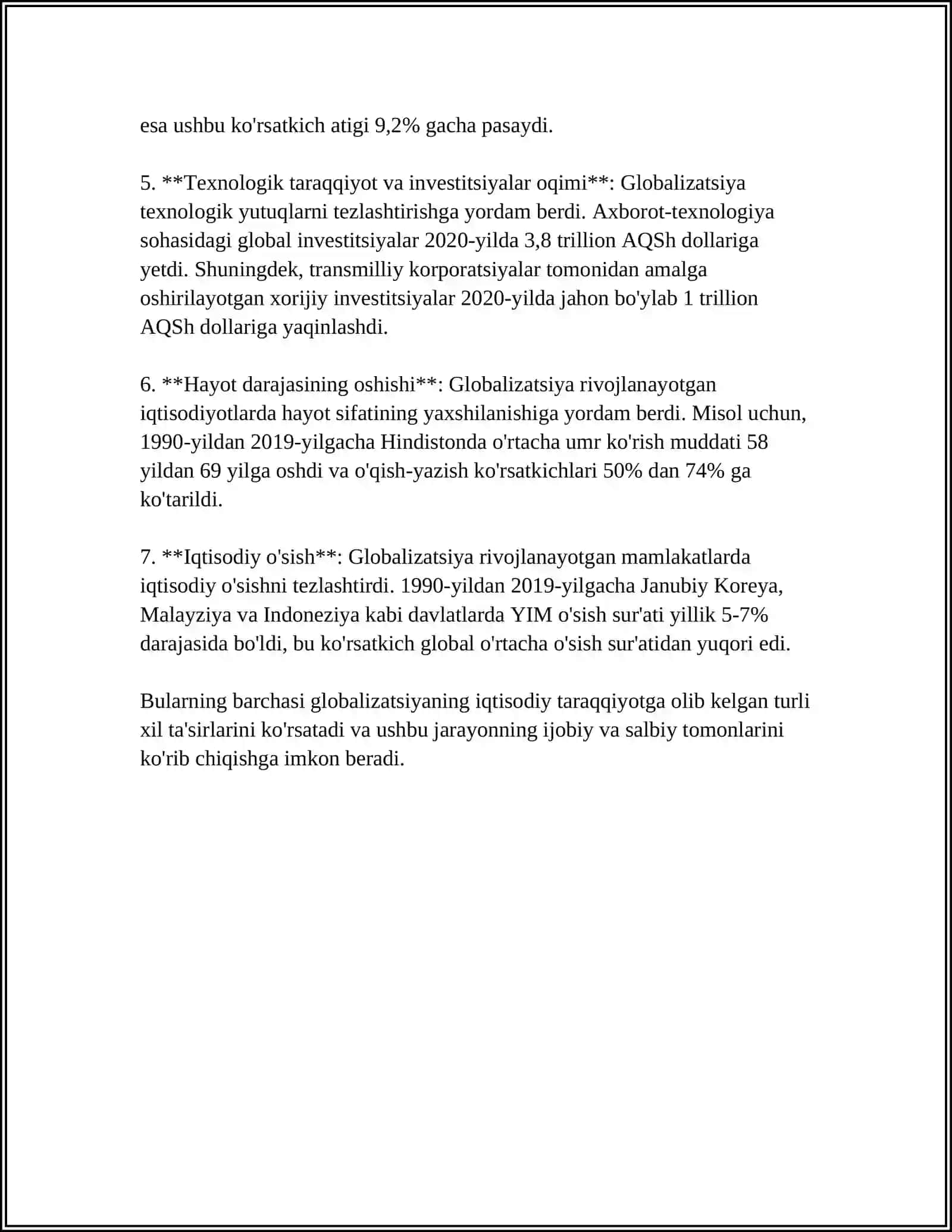 BARQAROR TARAQQIYOTNI TAMINLASHDA GLOBALLASHUVNING IJOBIY VA SALBIY YO’NALISHLARI 4