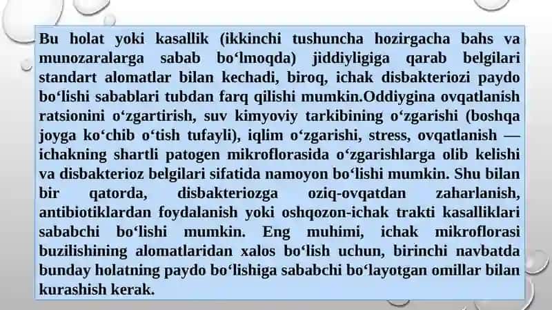Disbakterioz va disbakteriozning zamonaviy bakteriologik diagnostikasi. 4