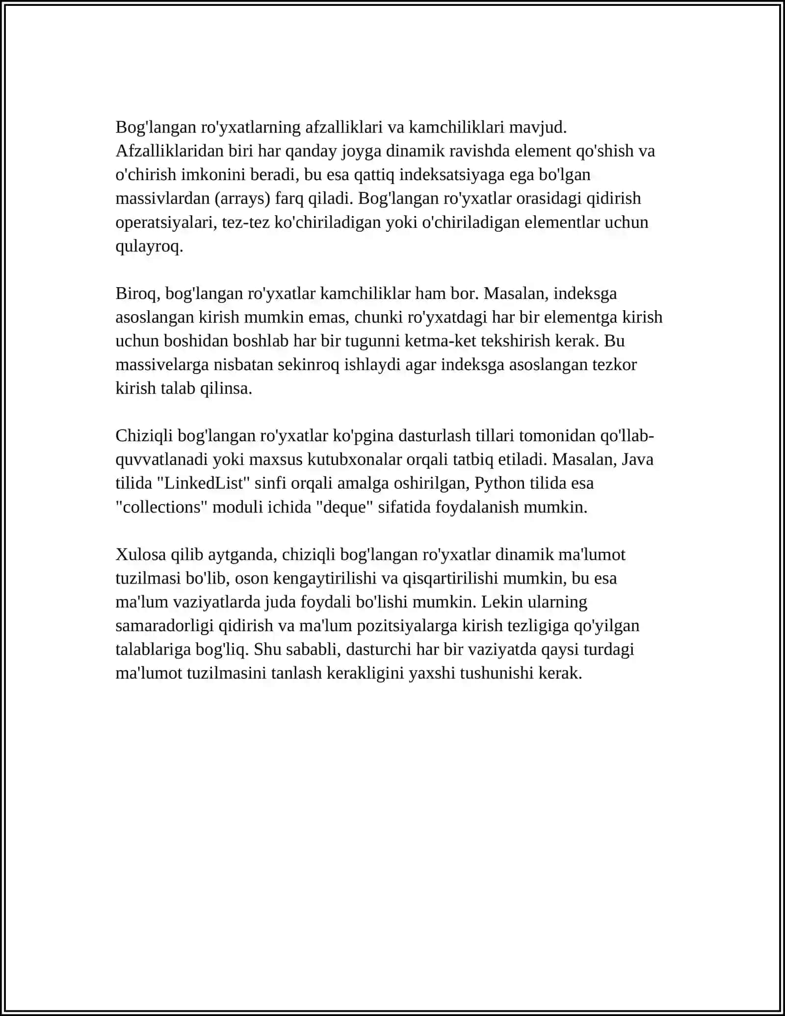 CHIZIQLI BOG'LANGAN RO'YXATLAR 4