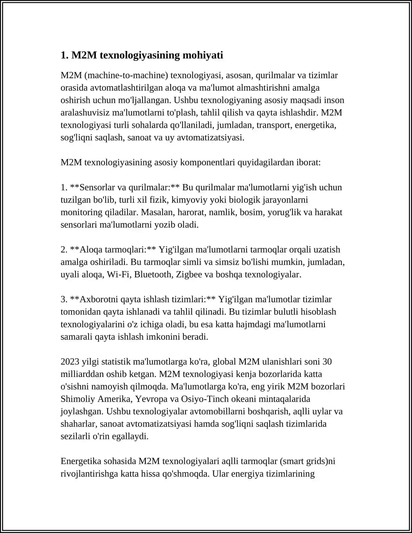 M2M TEXNOLOGIYASI- INTERNET ASHYOLARI ASOSI SIFATIDA 4