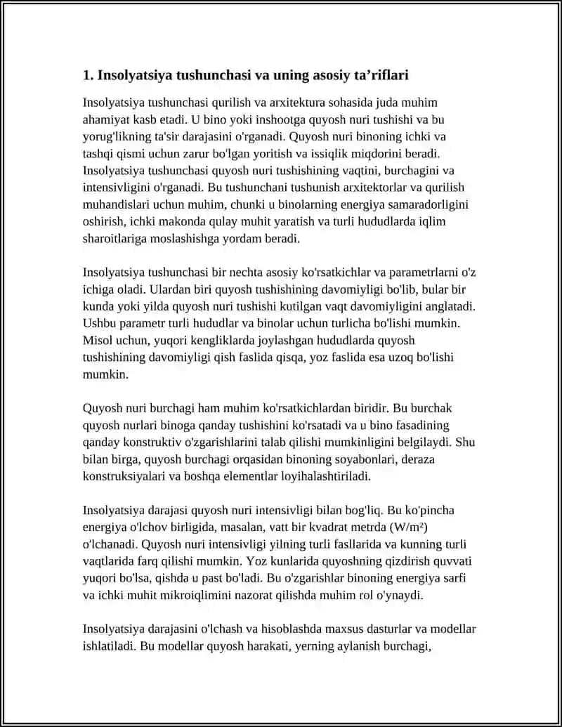 XONALARNING INSOLYATSIYASI HAQIDA TUSHUNCHA UNING AHAMIYATI. XONALARNING TABIIY YORUGʻLIGINI BELGILOVCHI OMILLAR. 4