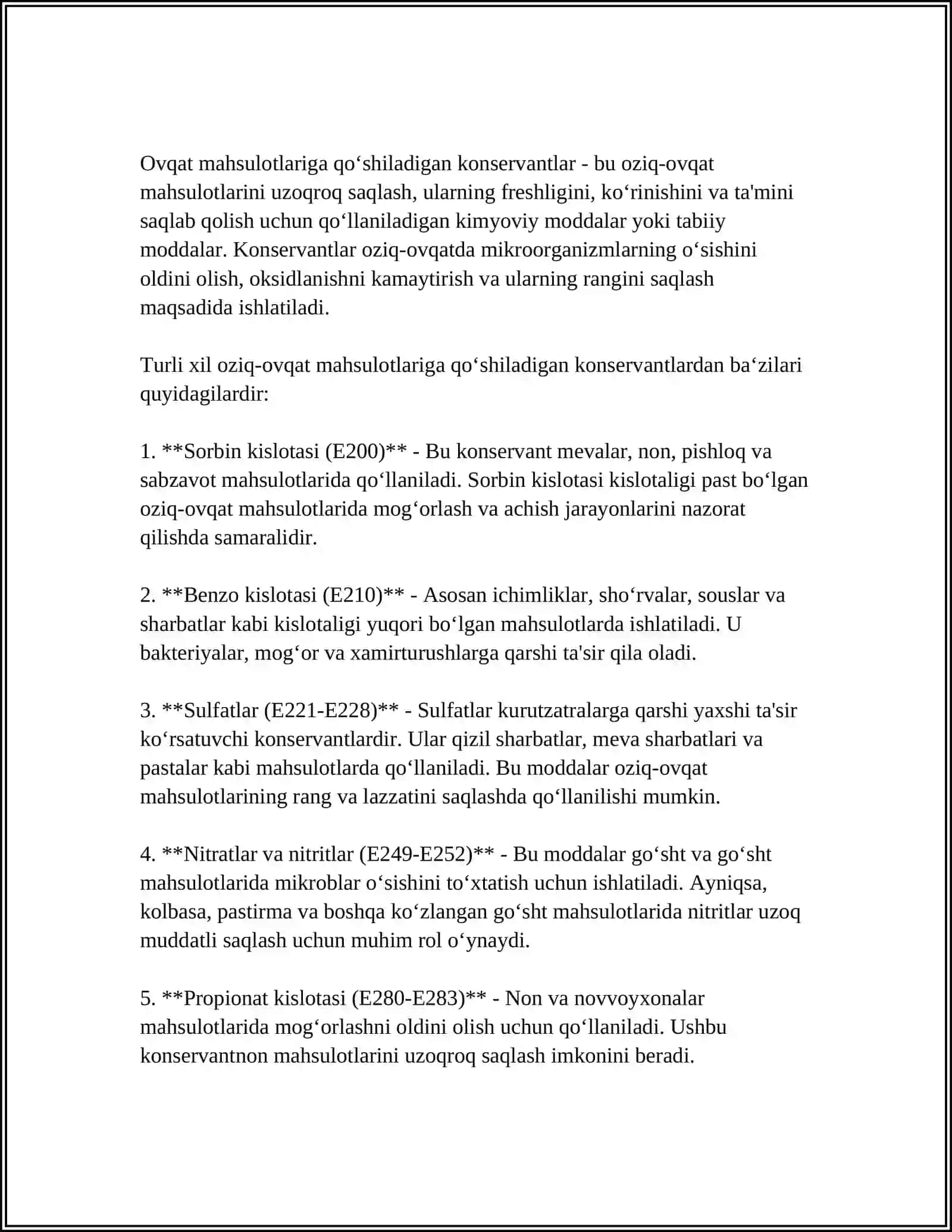 OZIQ OVQAT MAHSULOTLARI TARKIBIDAGI QÓSHIMCHALAR 4