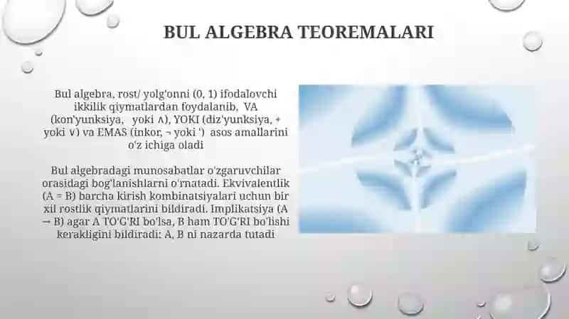 Mantiq algebrasida oddiy operatsiyalar va munosabatlar 4