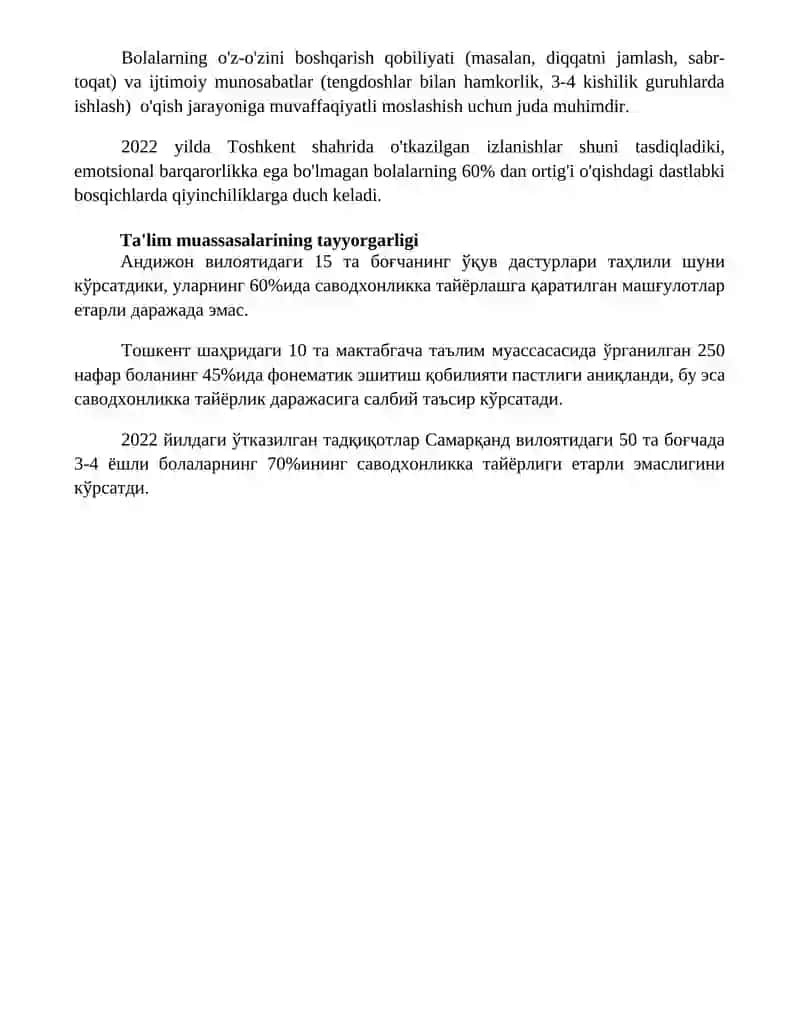 Bolalarning savod o'rgatish jarayoniga tayyorgarligini o'rganish 4